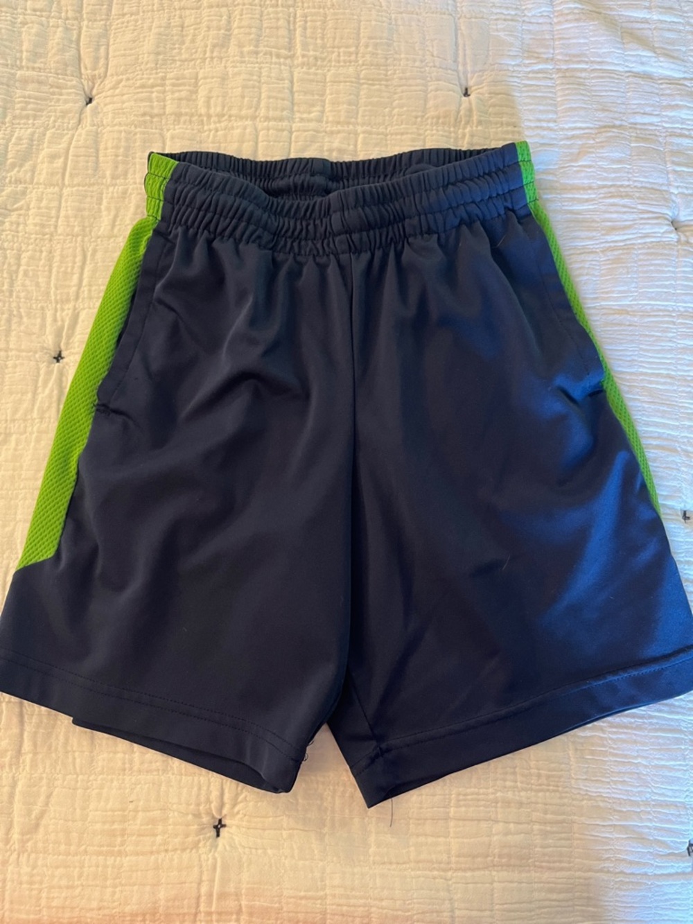 Boys Athletic Shorts in Navy with Green Trim Tek Gear, Dry Tek